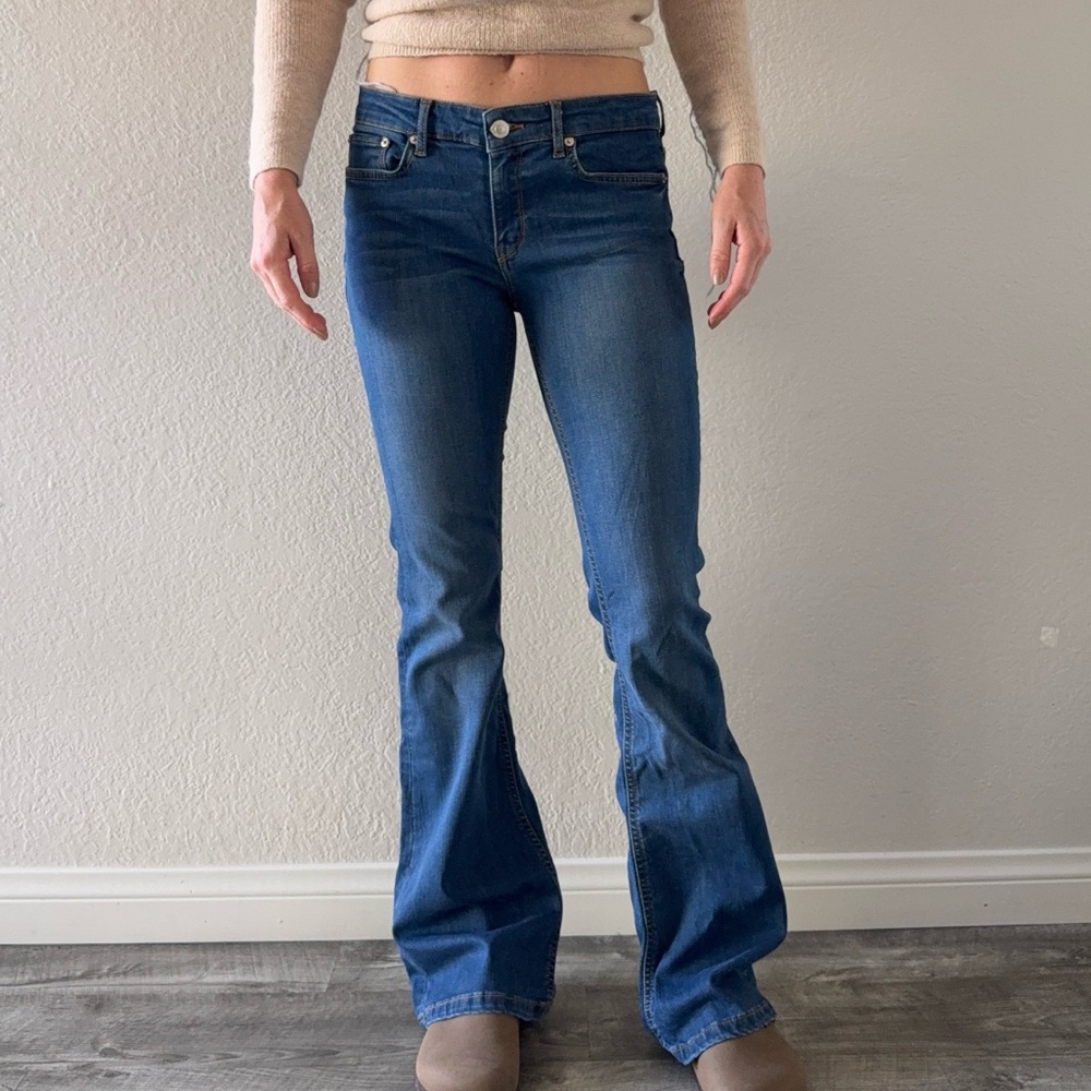 Zara Blue Mid Rise Flared Jeans